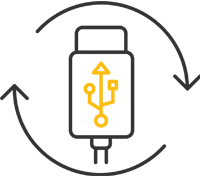 Ikon av USB-kontakt med piler som viser oppladbare batterier i tado° radiatortermostat